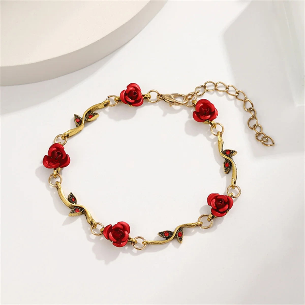 Vintage French Rose Flower Bracelet Set for Women EuropeAn-American Ins Personality Temperament Red Rose Jewelry 250715