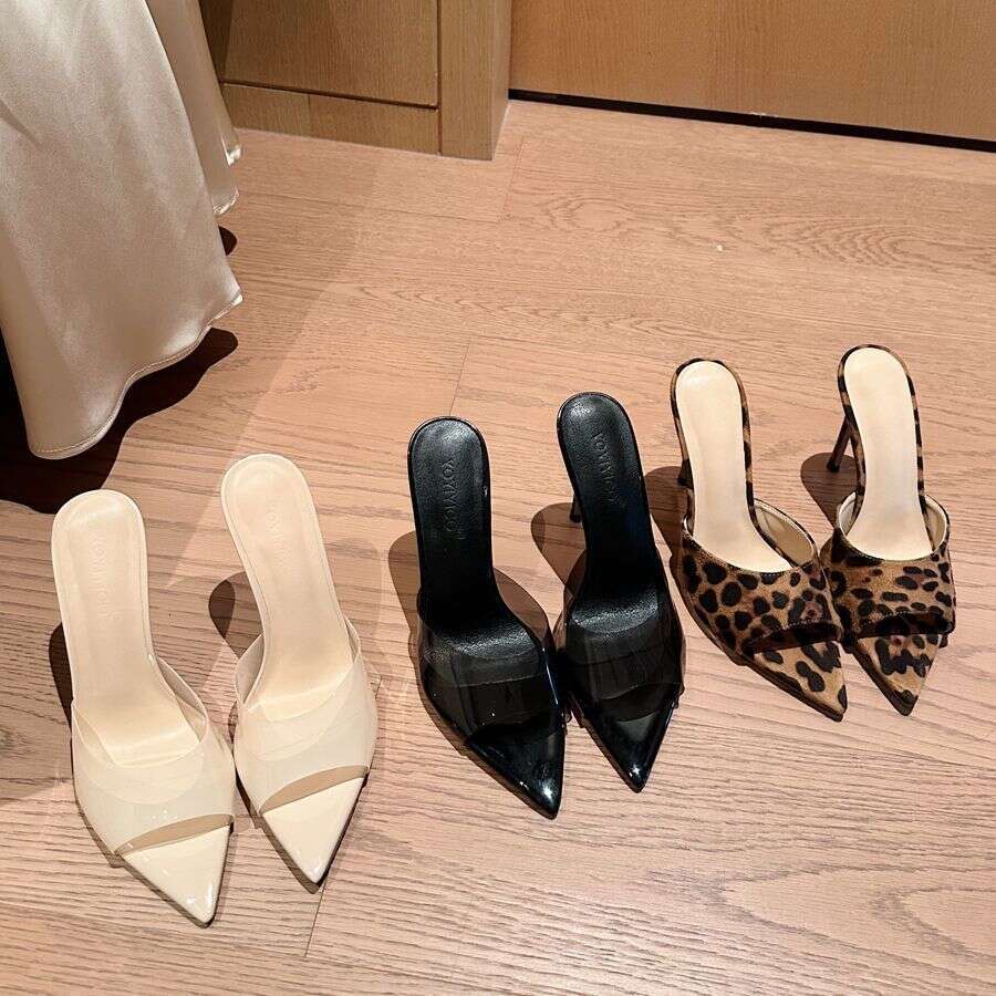 LITTLETON Fashion Women's Outdoor Sandals 2025 New Spring Summer High Heels Stiletto Pointed Toe Slip-On Leopard Print Matching Dress