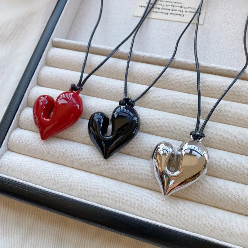 Heart Pendant Necklace Adjustable Pull-out Sweater Chain Accessory 250715