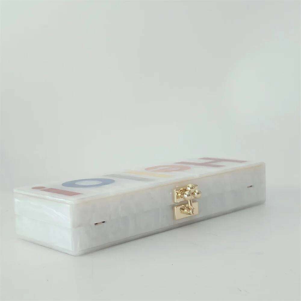Pearl White Name Letter Hello Acrylic Bags Evening Wedding Clutch Long Purse Women Fashion Party Shoulder Bag