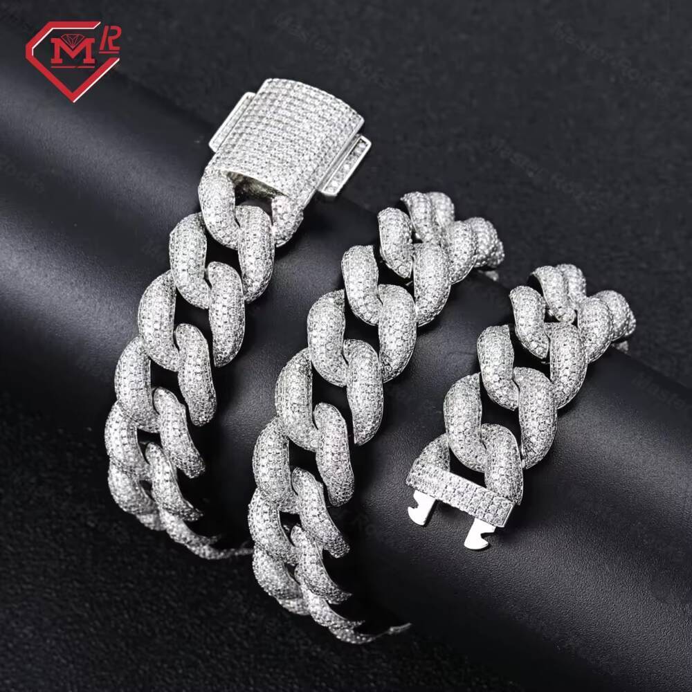 Custom 18mm Cuban Chain Men Necklace Bracelet Borderless 925 Silver Hiphop Miami Moissanite Cuban Link Chain