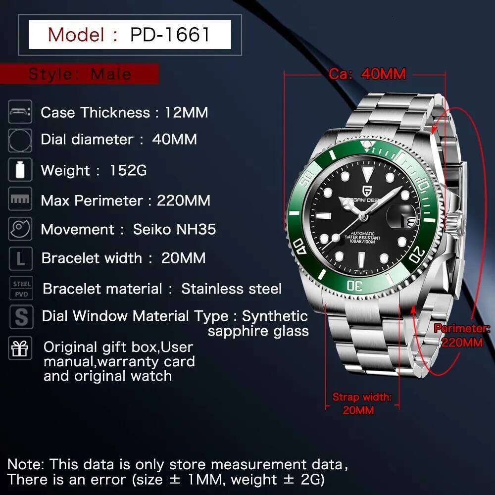 PAGANI Design 2025 New 40mm Automatic Mechanical Watches Men NH35A / NH36A Stainless Steel Waterproof Watch Relogio free shipping