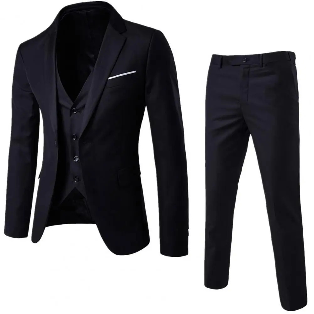 Men Three-piece Suit Mens Formal Business Style Slim Fit Wedding Suit Set with Silky Smooth Anti-wrinkle Fabric Turn-down 250715