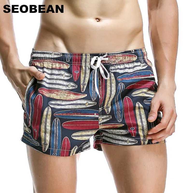 SEOBEAN Summer Hot Short Men Board Shorts Coconut Leaf Pattern Sea Beach Style Mens Shorts Men Quick Dry Shorts Trunks W250718