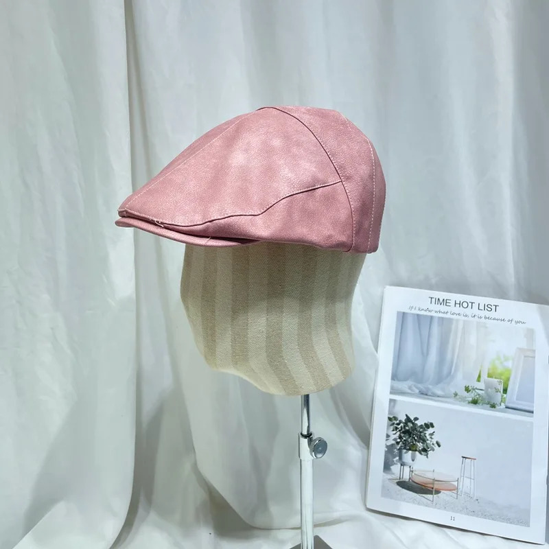 Japanese Retro PU Leather Literary Forward Hats for Men and Women Autumn Outing Casual Versatile Niche Purple Berets Cap 250712