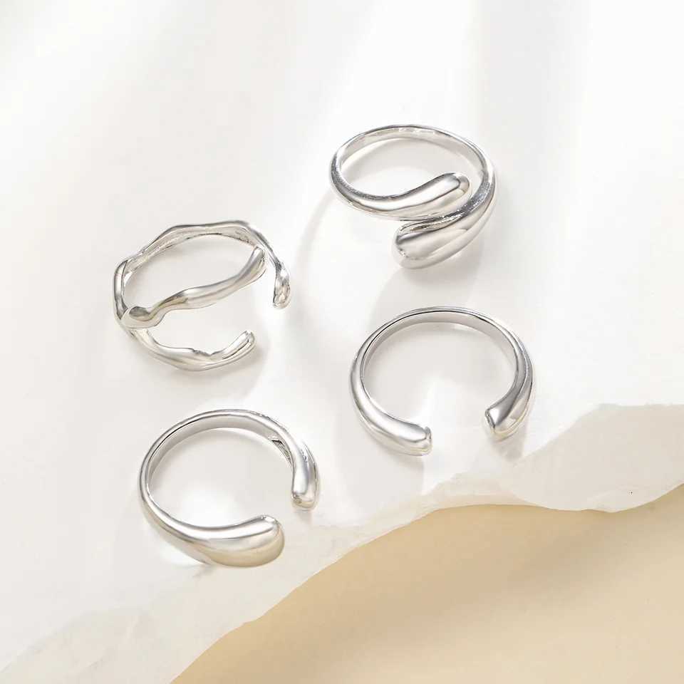 4 Pcs Vintage Irregular Rings Set Fashion Geometric Copper Metal Adjustable Gold Plated Rings Daily Wear High Quality Jewelry X250718