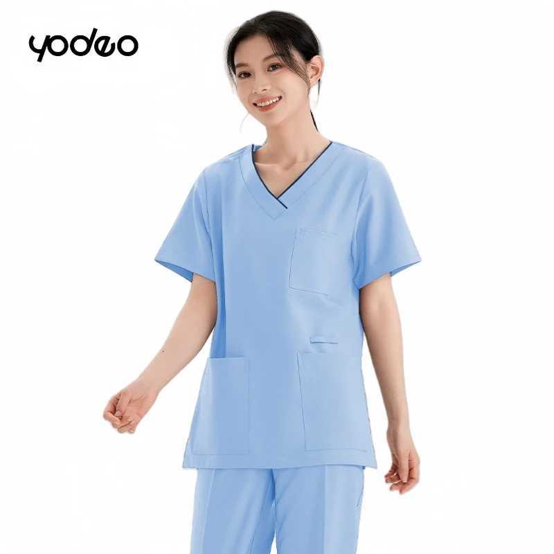 Quick dry brushing hand clothing surgical gowns elastic unisex short sleeved set Breathable ice silk operating room work clothes Z250718