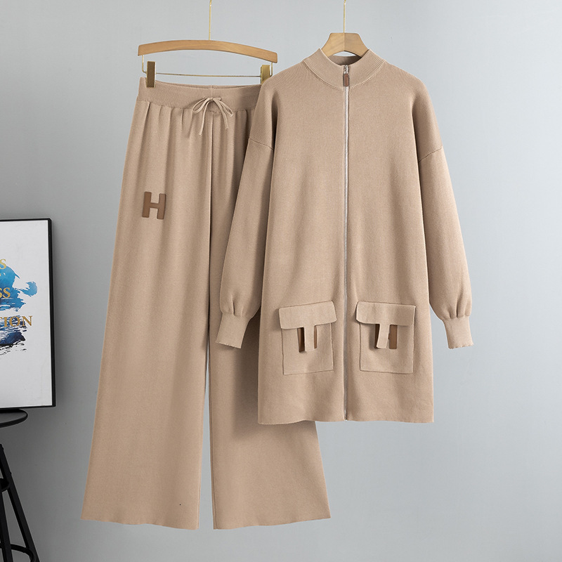 Elegant Fashion Casual Little Elegant Style Set Mid-Length Knitted Cardigan Pants Two-Piece Set for Women Spring and Autumn 250718