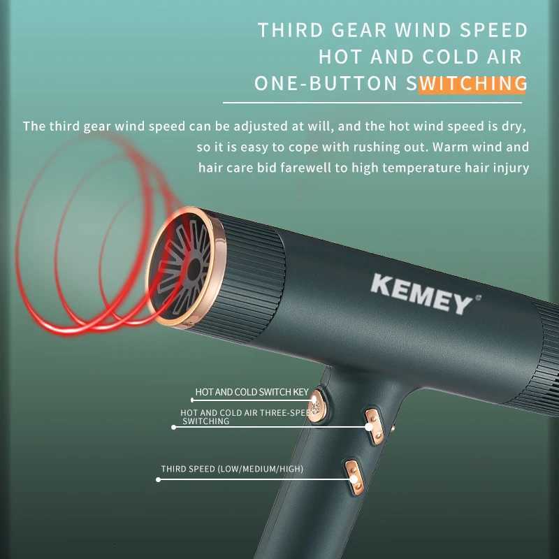 Kemei KM-2062 Professional Hair Dryer 110000 RPM High-Speed Blow Dryer with Cool Hot Air Settings High-Power Salon Hair Dryer W250718