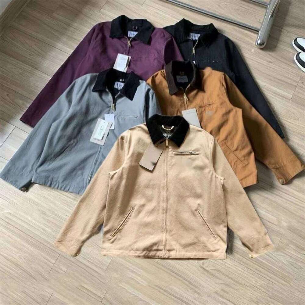 Fashion Vintage Washed Canvas Denim Multi Pocket Stand Up Collar Couple Jacket Detroit Five Color Thin Workwear