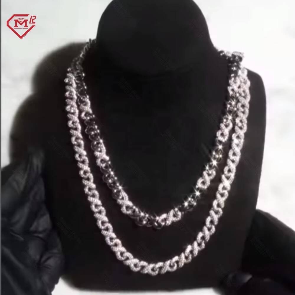 Iced Out VVS Moissanite Cuban Link Chain 925 Silver Rhodium Plated Hiphop Custom Moissanite Cuban Chain