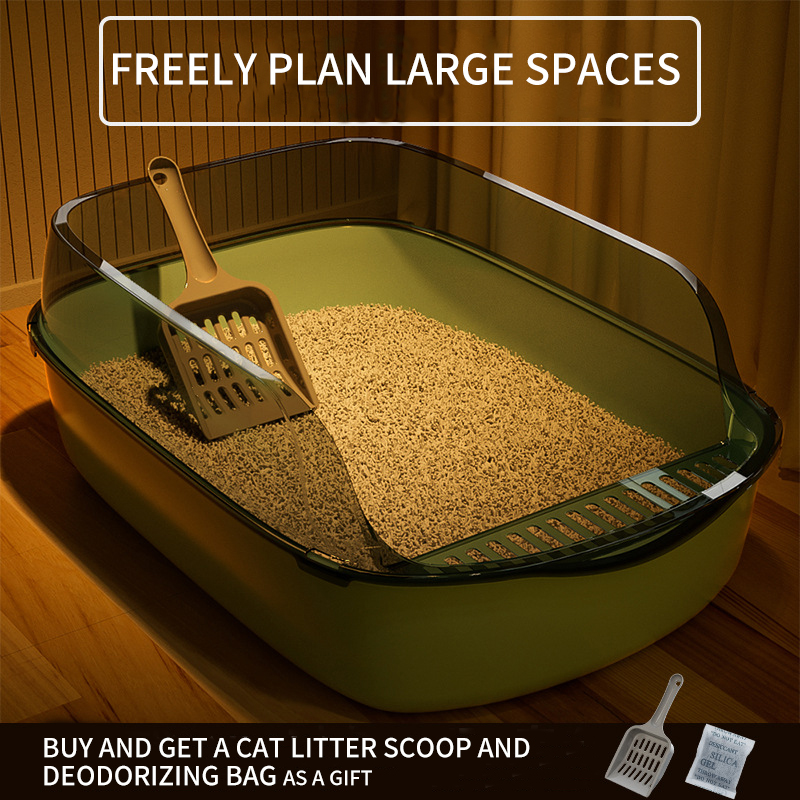 Semi enclosed cat litter box oversized splash proof thickened cat toilet pet supplies cat extra large odor proof hair replacement