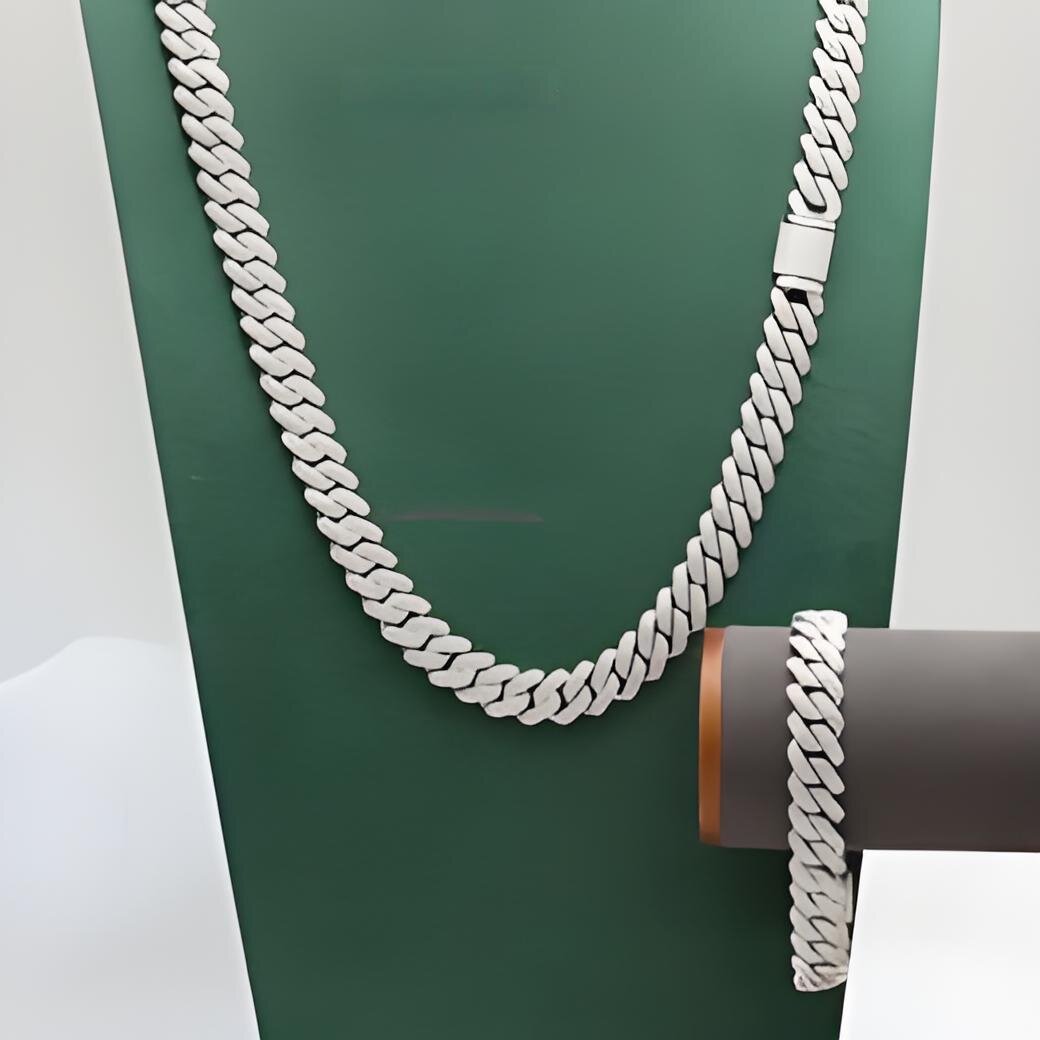 Paston Wholesale Mossante Hip Hop Jewelry Sier 14mm Width Iced Out Moissanite Cuban Bracelet Necklace Hot Sale Style Free shipping