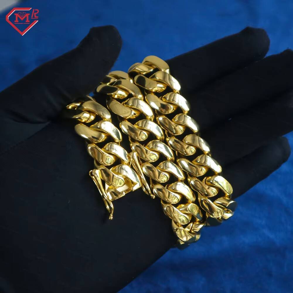 14K Gold Plated Cuban Chains Plain Necklace 10MM Custom Rapper Men Hip Hop Cuban Link Chain