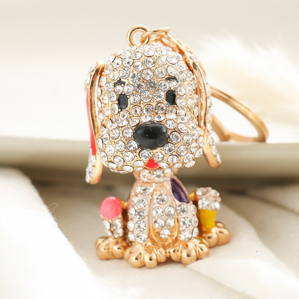 Diamond-in-the-block Puppy Bag Charms Cute Cartoon Animal Metal Keychain Hanging Decoration Car Cute Pet Decoration