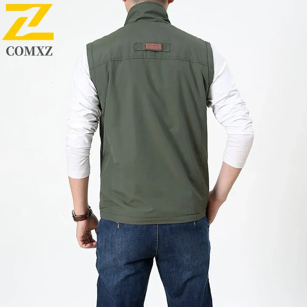 Summer Thin Vest Jacket Men Outdoor Casual Clothes Lightweight Short Sleeve Vests Men Stand Collar Male Trekking Coat Traveling 250717