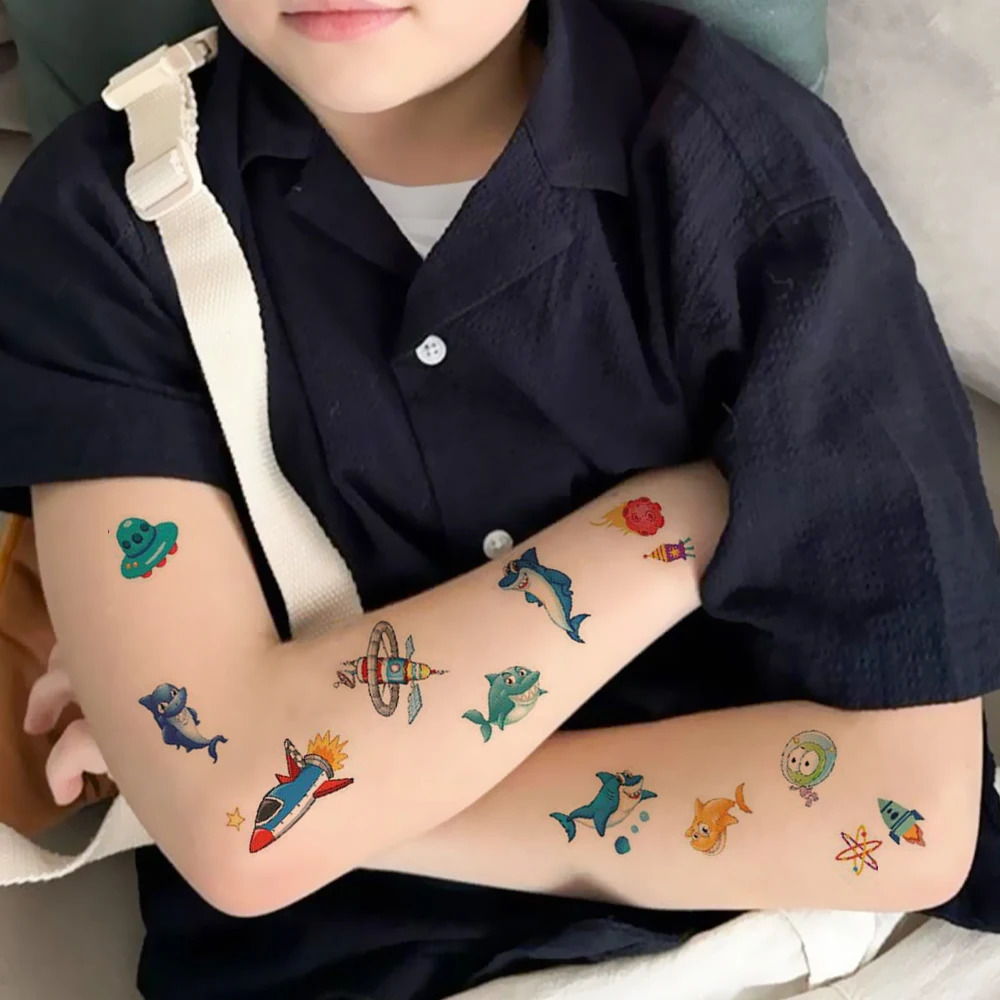 60pcs Kids Cute Tattoo Waterproof Temporary Sticker Cartoon Avocado Mermaid Unicorn Dinosaur Body Art Arm Women Men 250714