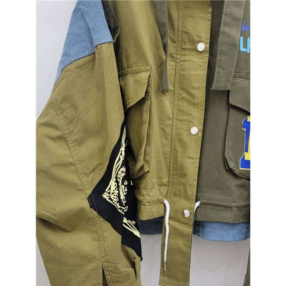 Patchwork Style Jacket Vintage Oversized Multi Fabric Design Casual Streetwear Fashion Coat With Pockets ZM753