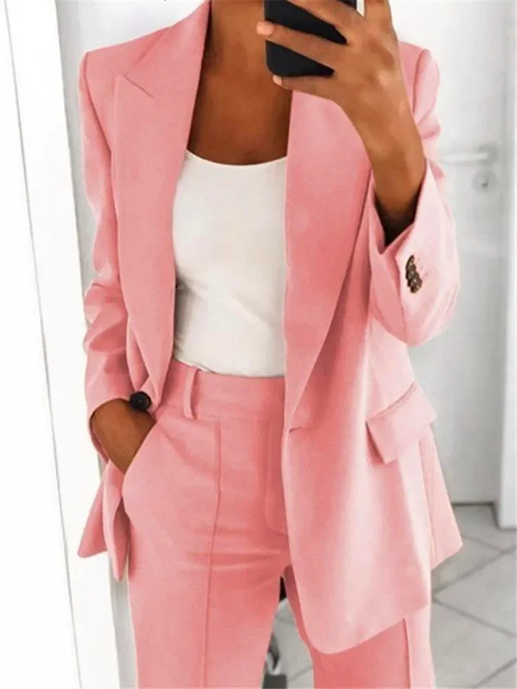 S5XL Womens Blazer Casual Longsleeved Top Solid Color Suit Collar Button Simple Temperament Plus Size Blazer 250703
