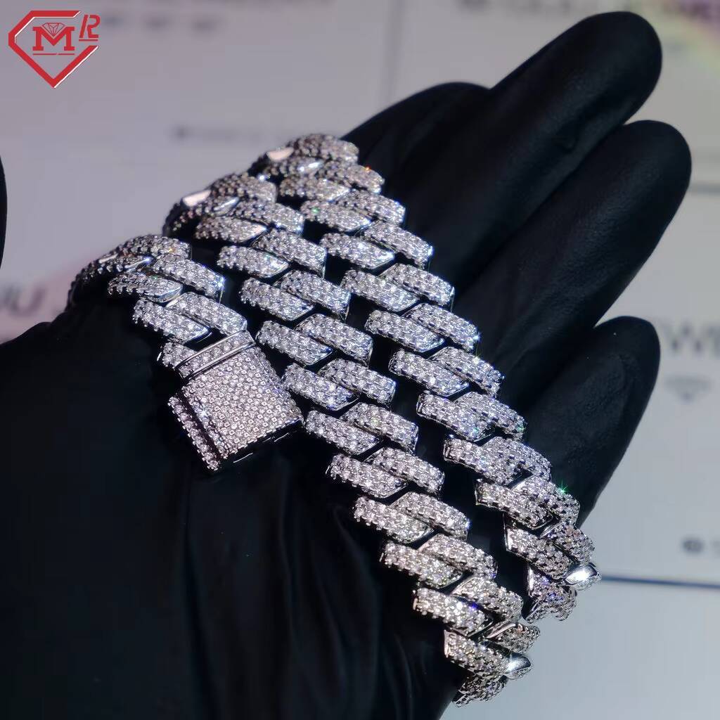 Master Rocks Hiphop Moissanite Cuban Chain Rappers Luxurious 12mm 925 Silver VVS Moissanite Cuban Link Chain
