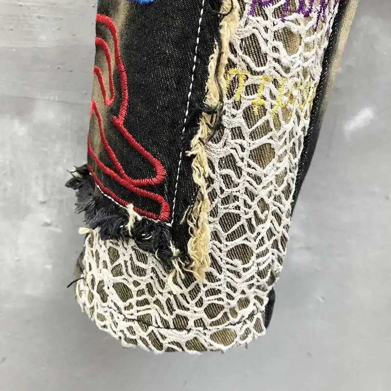 Men Letter Embroidery Splicing Jeans Small Straight Slim Fit Jeans For Men Punk Motorcycle Pants Jeans Men Hip Hop Jeans Men X250718