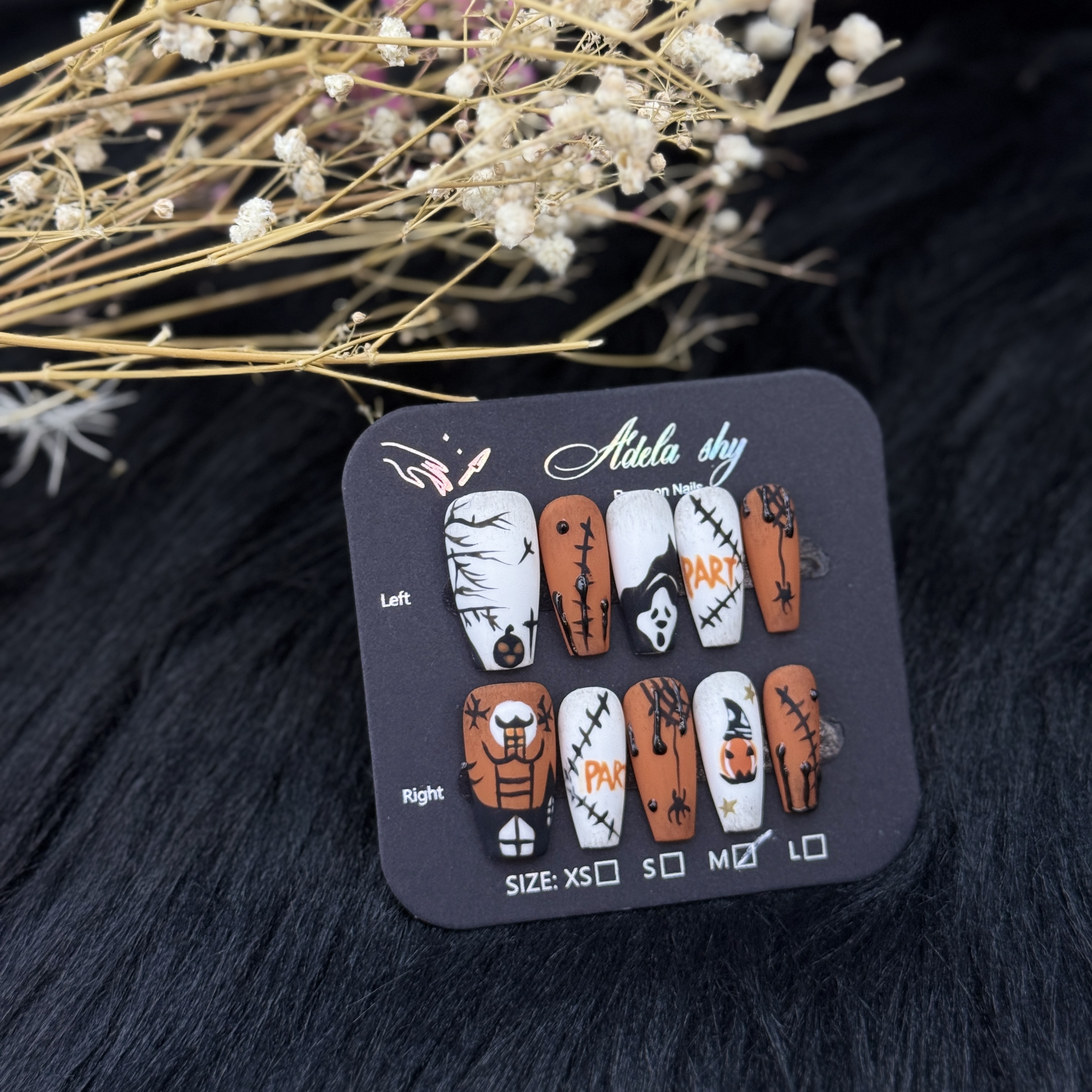 10Pcs Halloween - themed Press - on Nails with Spooky Patterns