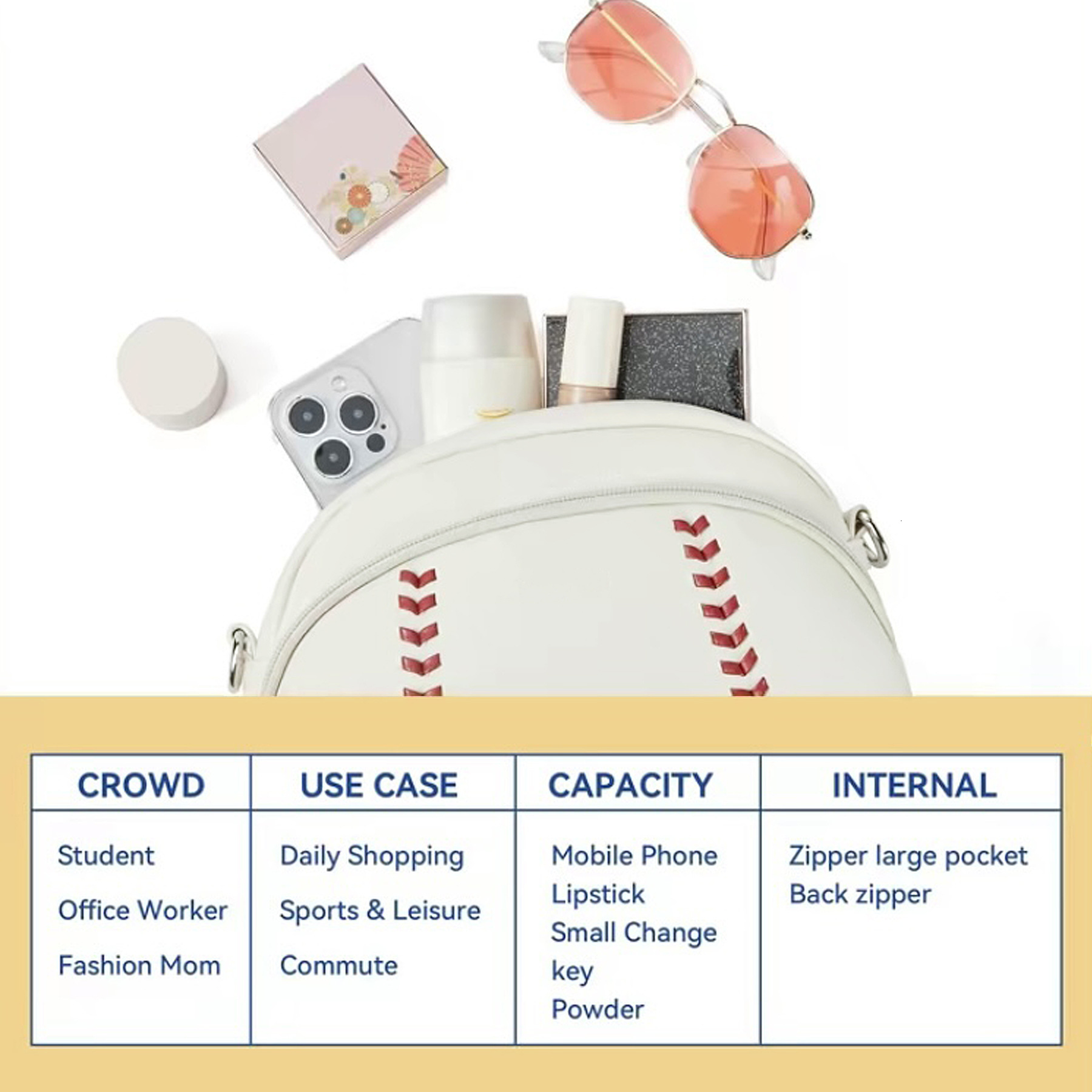 New Hot Selling Leather Retro Fashion Baseball Shaped Designer Bag Single Shoulder Crossbody Bag Outdoor Casual Crossbody Bag Sporty Handbag