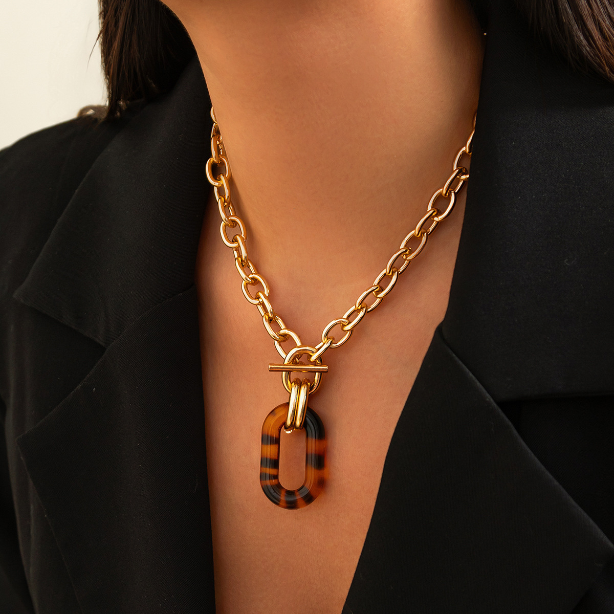 Accessories Fashion Geometric Leopard Print OT Buckle Sweet Cool Personality Metal Chain Necklace Set ddmythur