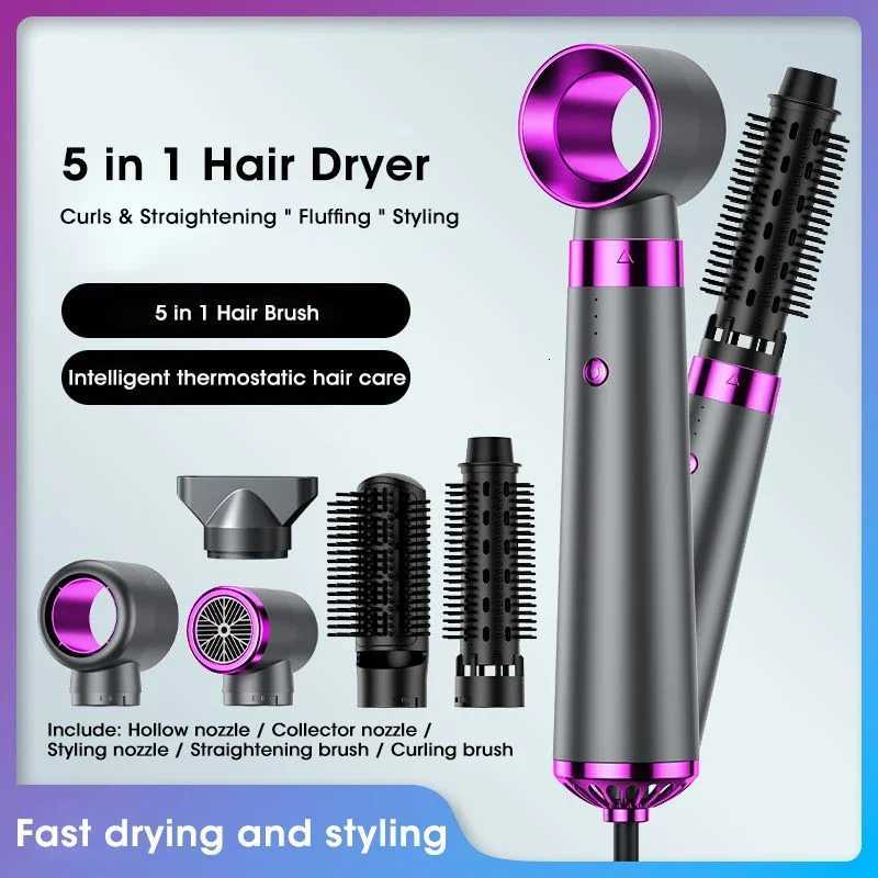 2025 Electric Hair Dryer 5in1 Multifunctional Hair Straightener Negative Ion Hair Care Curler Blow Dryer Styling Set Strong Wind W250718