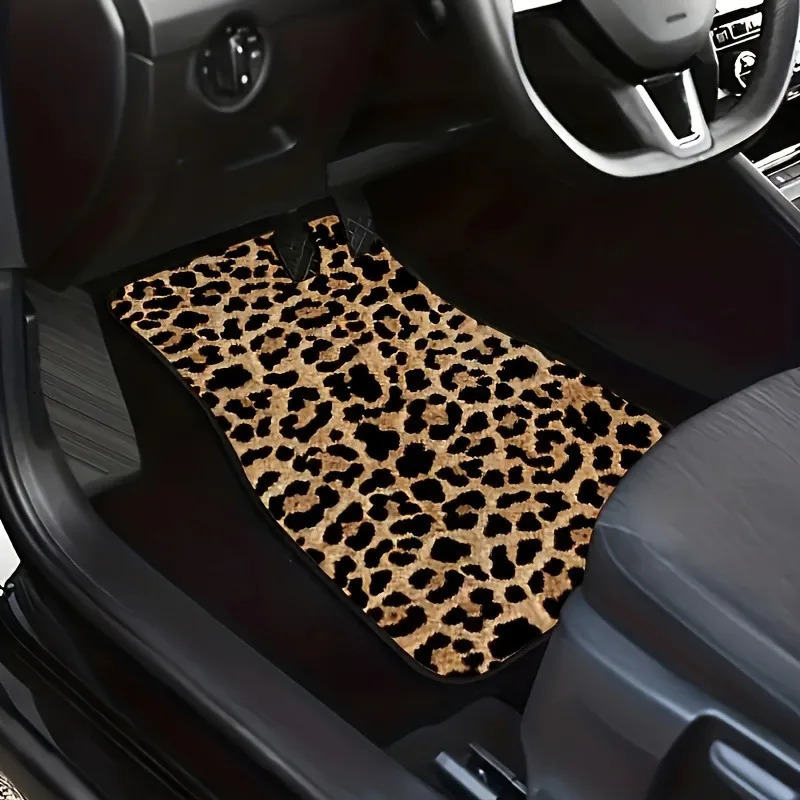 Universal Fit Leopard Print Car Floor Mats 4pcs Set Polyester Fiber Absorbent Non-Slip Washable for Cars SUVs 250715