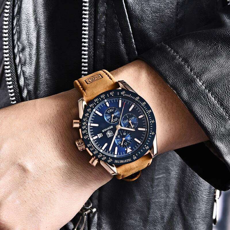BENYAR Casual Sports Watch Waterproof Quartz Watches Top Brand Leather Military Chronograph Men Clock Relogio
