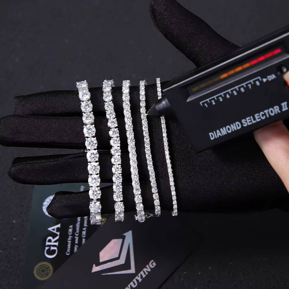 2mm-6.5mm Moissanite Tennis Diamond Chain 925 Silver Gold Plated Fine Jewelry Bracelet VVS Moissanite Tennis Chain for Men Women