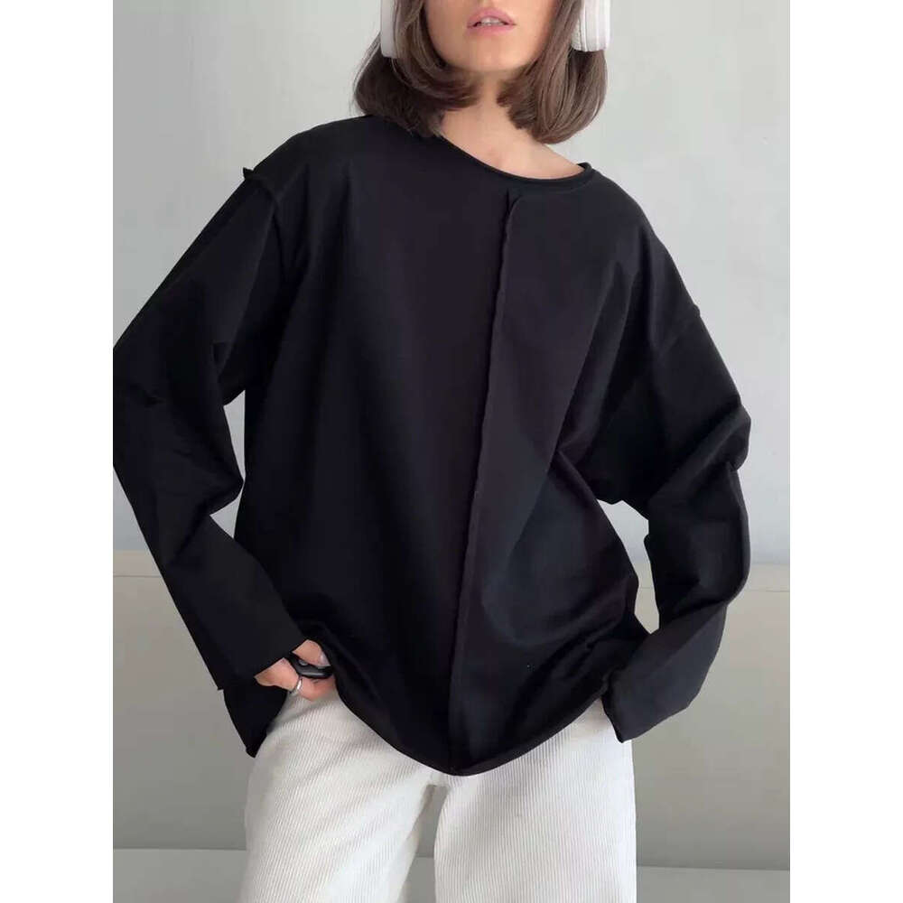 Spring Summer New Frayed Pure Cotton Long Sleeve T-Shirt For Loose Soft Knitted Terry Cloth Top Women Ins B5