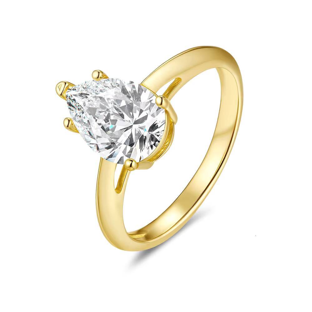 Fashion Jewelry Pave Set Pear Shape 2CT Moissanite Ring 925 Silver Gold Plated Engagement Ring for Women