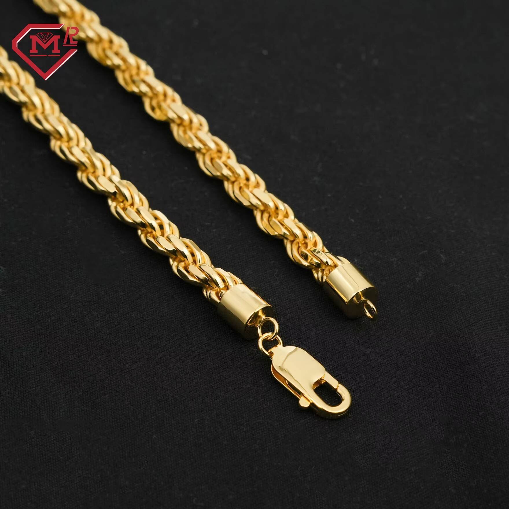 4mm 5mm 6mm 7mm Rope Chain Necklace 925 Sterling Silver Custom Gold Plated Hip Hop Rope Chain