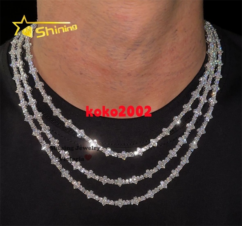 New Arrival 925 Sterling Silver Iced Out White Gold Pass Diamond Tester Rapper Jewelry 3MM Moissanite Cross Tennis Chain