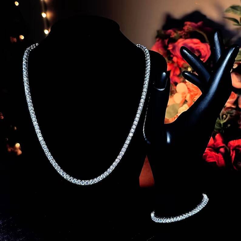 In Stock 3mm Tennis Necklace Iced Out Men 925 Sterling Silver White Gold Plated Moissanite Tennis Chain