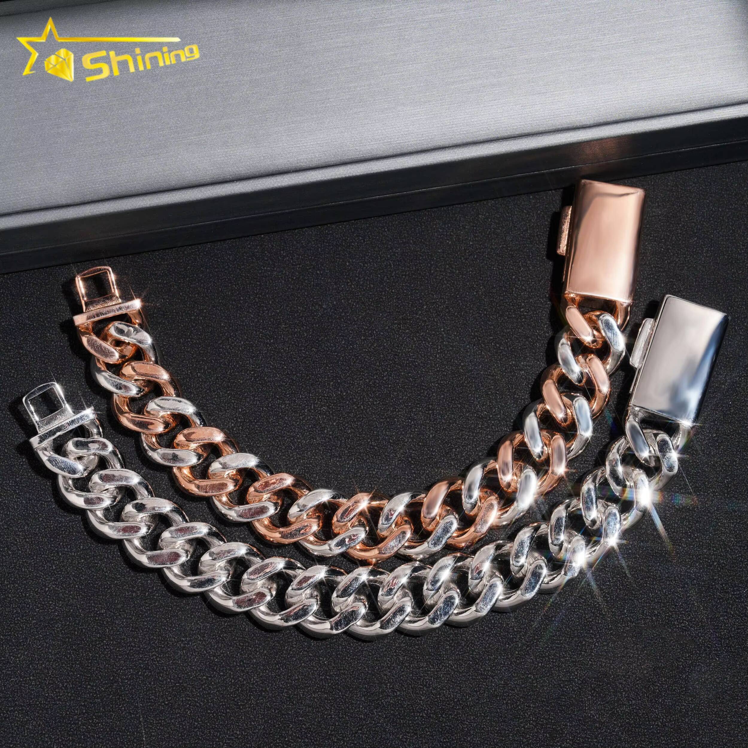 18MM Width Hip Hop Jewelry Men Necklace Bracelet Sterling Silver 925 VVS Moissanite Miami Iced Out Cuban Link Chain