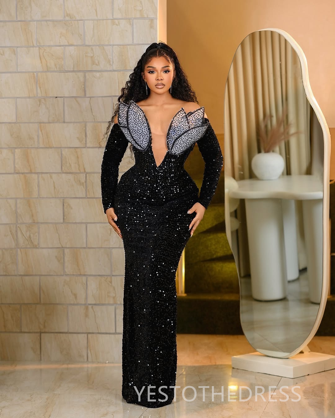 2025 Plus Size Black Aso Ebi Prom Dress Mermaid Prom Dresess Evening Formal Gowns Off Shoulder Bead Sequin Lace Birthday Second Reception Gown For Bla