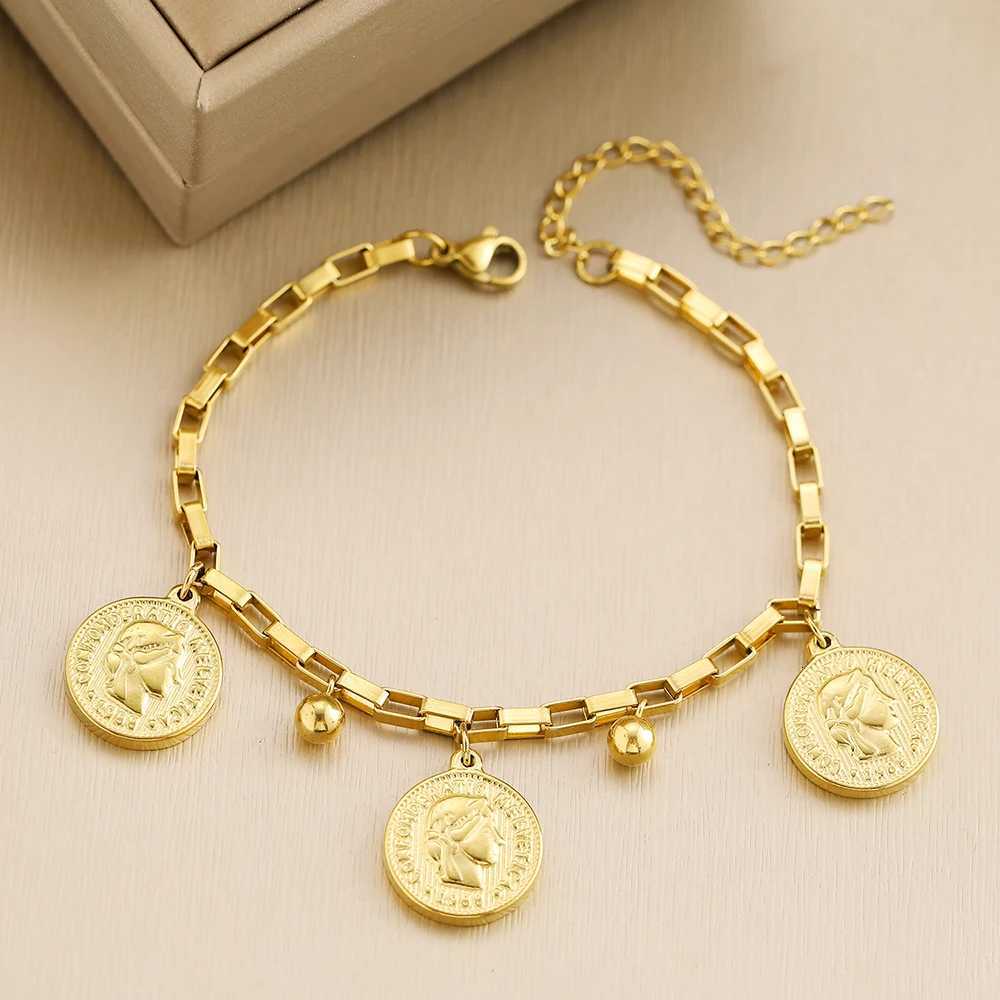 Stainless Steel Bracelets Grunge Gothic Portrait Coin Pendants Exquisite Charms Bracelet For Women Jewelry Party Gifts X250718