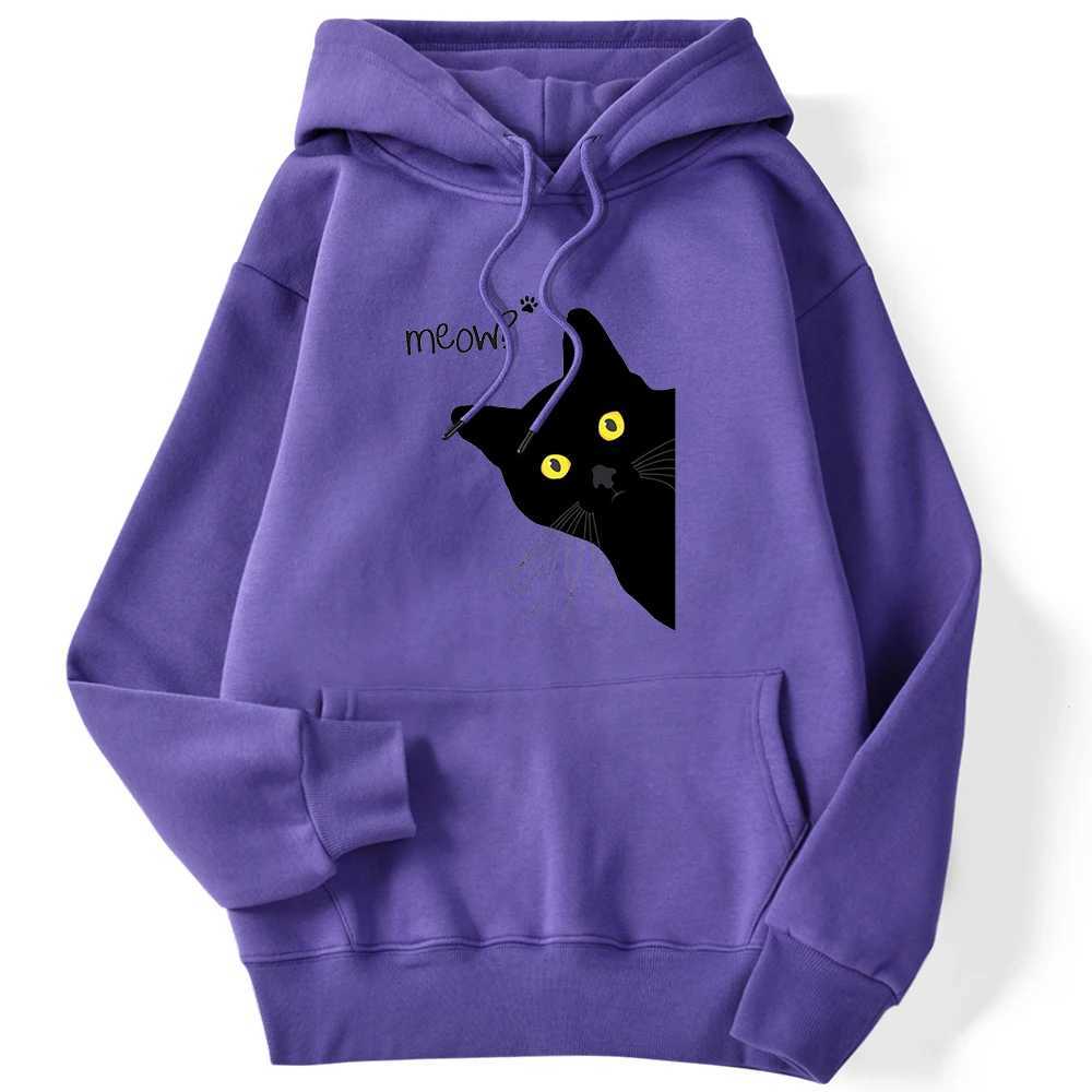 Winter Women Hoodies Meow Black Cat Printed Pullover Pocket Drop Sweatshirt Breathable Loose Sweatshirts Cute Ladies Clothes XJ250717