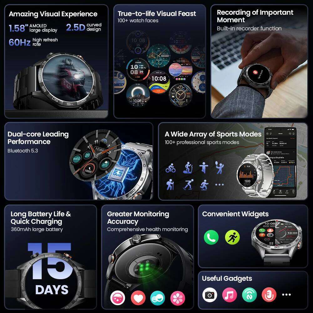 HAYLOU Solar 5 Voice Calling 1.58'' AMOLED Display 60Hz Smart Watch 24H Health Monitoring Sports Smartwatch for Men free shipping