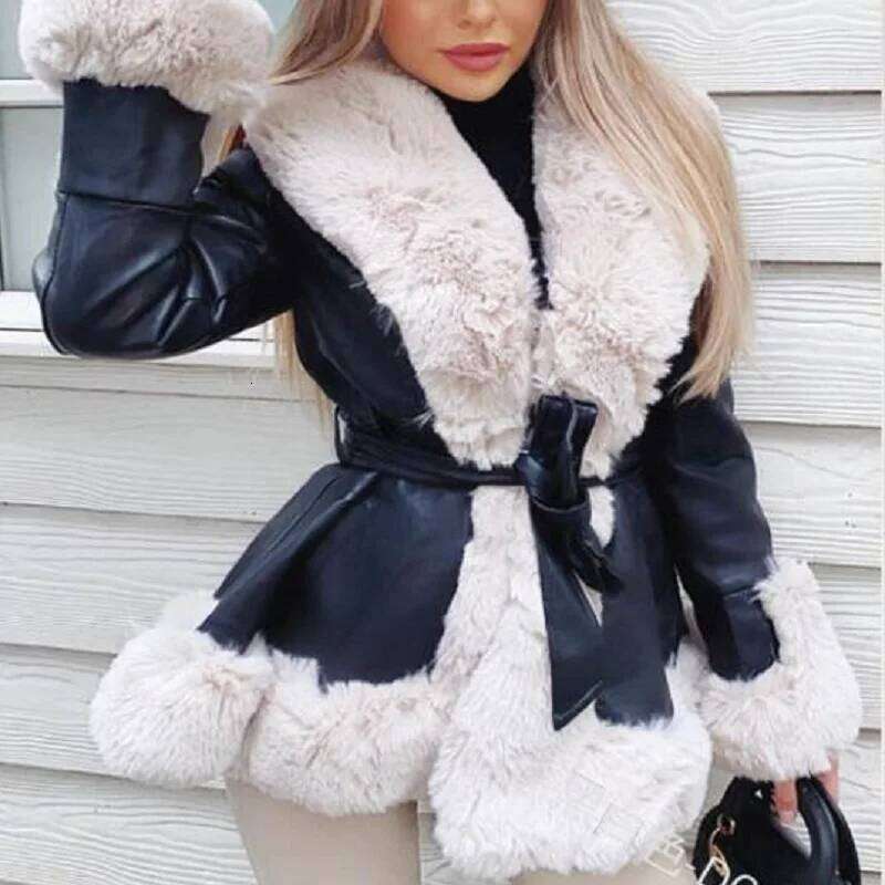 Plus Size Jacket Women Faux Fur Coat Aesthetic Female Clothes Elegant Streetwear Puffer Parka Winter Furry Outerwear