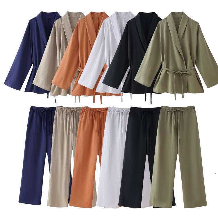 TRAFZA New Women's American Kimono Style Outerwear Casual Fashion Long Pants Set B5