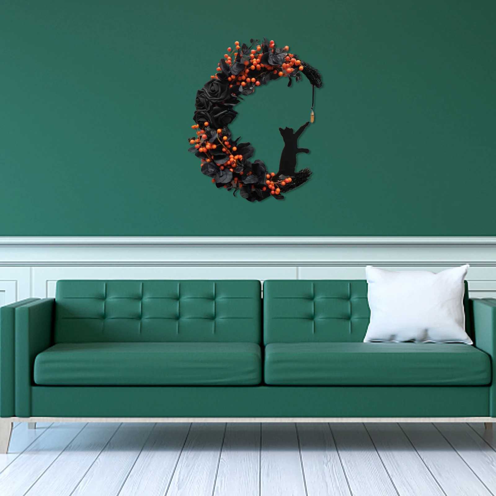 Halloween Gothic Rose Moon Cat Wreath Halloween Door Decoration Crystal Moon Wreath Z250718
