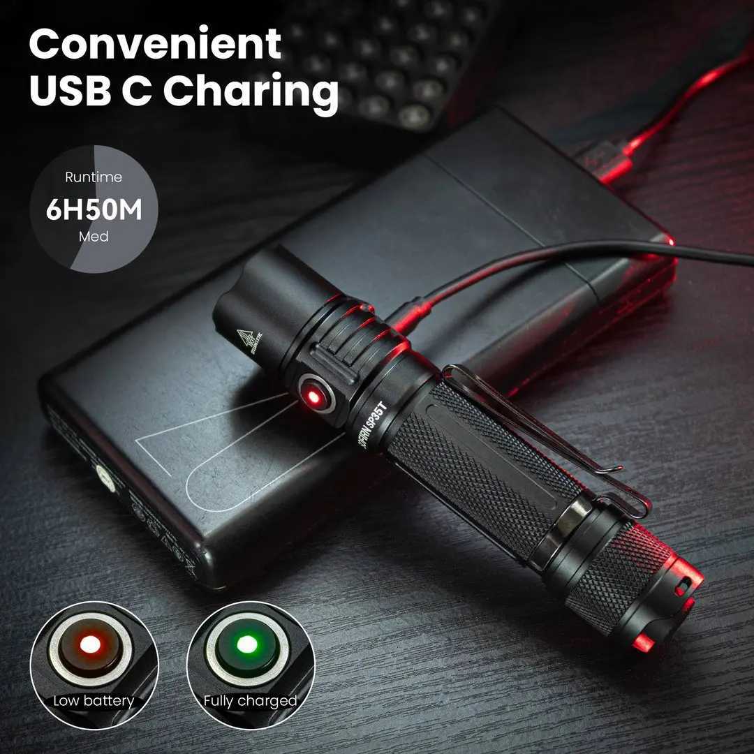 3800lm Tactical 21700 Flashlight Powerful LED Light USB C Rechargeable Torch with Dual Switch Power Indicator ATR R250718