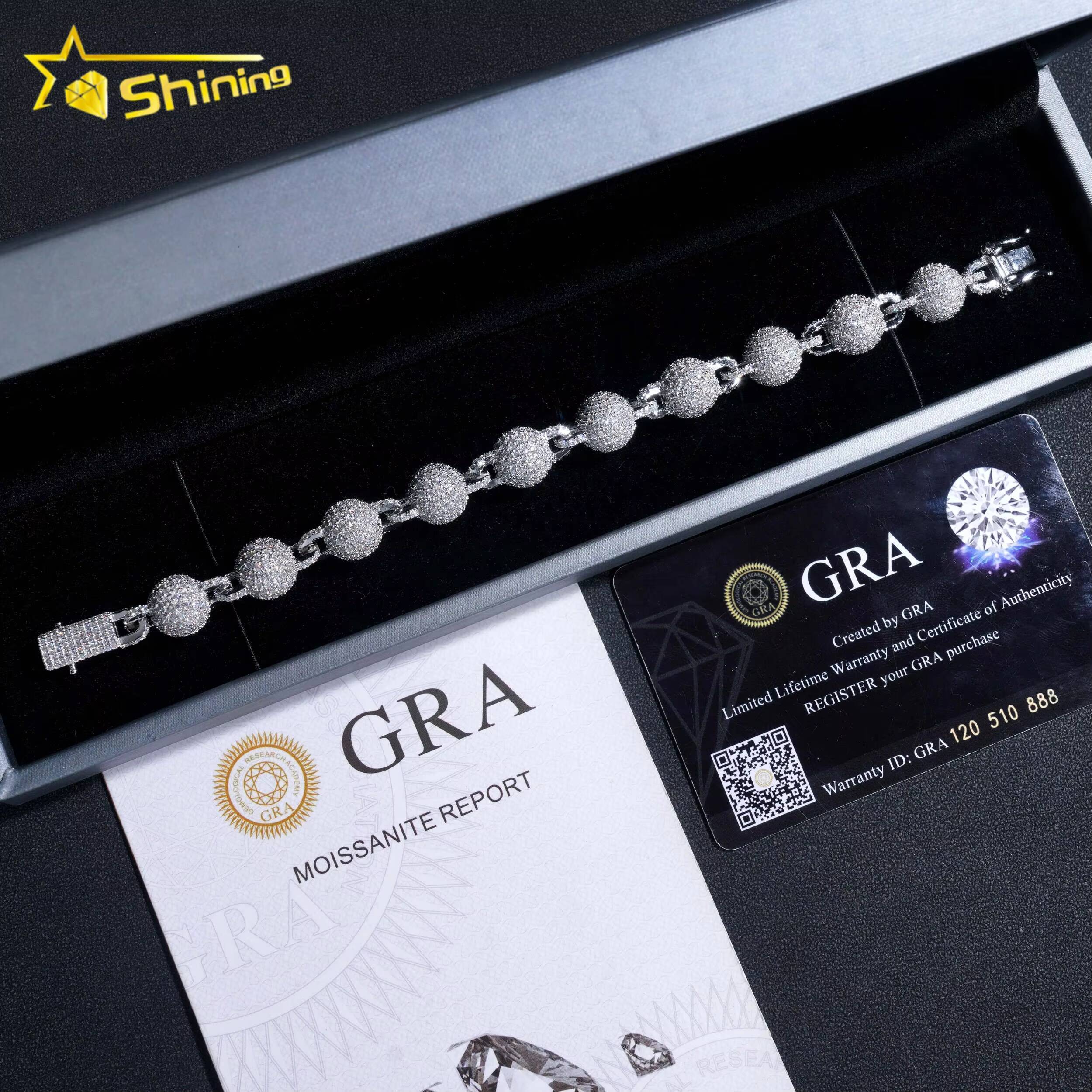 Hip Hop Jewelry 925 Silver Fashion 10MM Iced Out Diamond Moissanite Bead Ball Bracelet