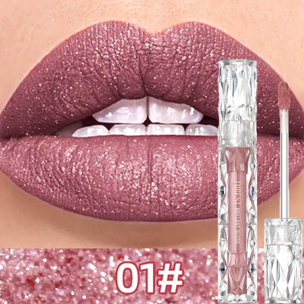 QI Diamond Liquid Lipstick Moisturizing Lasting Purple Sparkling Waterproof Lip Gloss Matte Glitter Lipstick Korean Makeup 250716