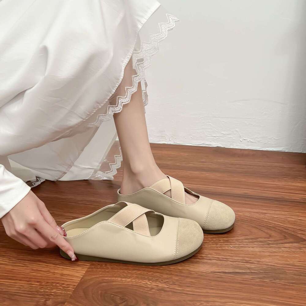 Su Yinyin Boken Women, Closed-Toe Half-Slip Mules, 2025 Korean Version Cross Strap Thick-Soled Casual Shoes for Women