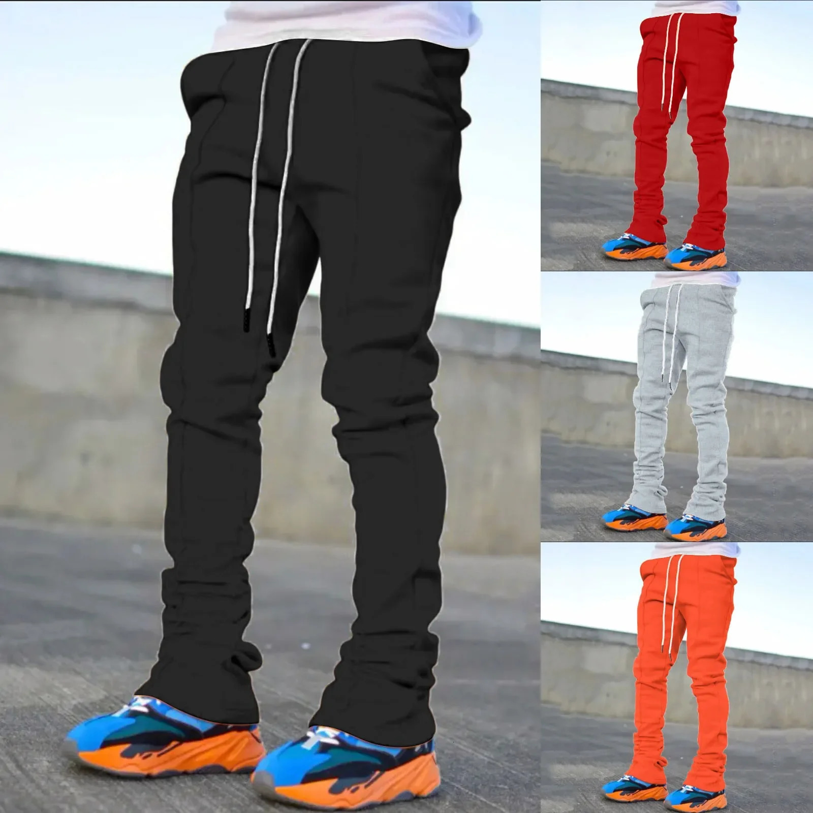 Mens Casual Pants Summer Solid Color Custom Flare Sweat Pants Street Wear Men Pile Up Stacked Pants for Men 250717